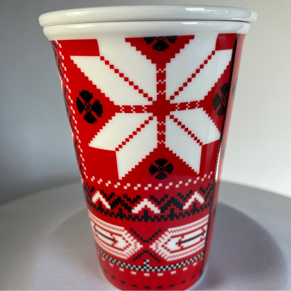 Ukrainian Traditional Folk Art Red, Black & White Tea Coffee Cup w/Lid